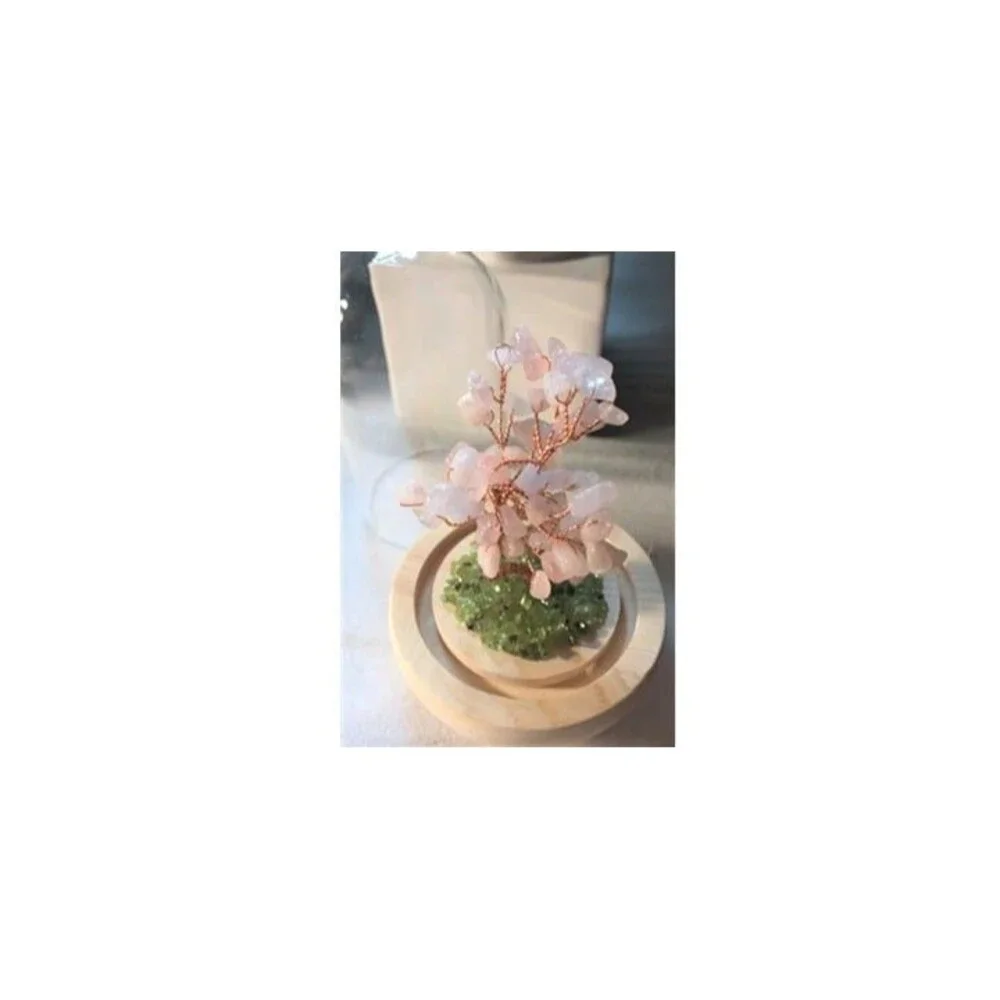 Gemstone Tree in Dome - Your Choice Aquamarine or Rose Quartz